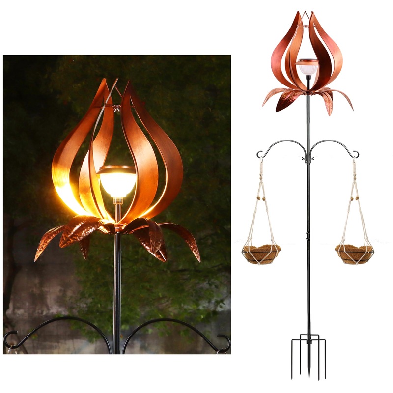 Multi-Functional Yard Wind Spinners with Solar Lights Outdoor Garden,YNGFIL Large Ornaments Outdoor with Double Shepherds Hooks
