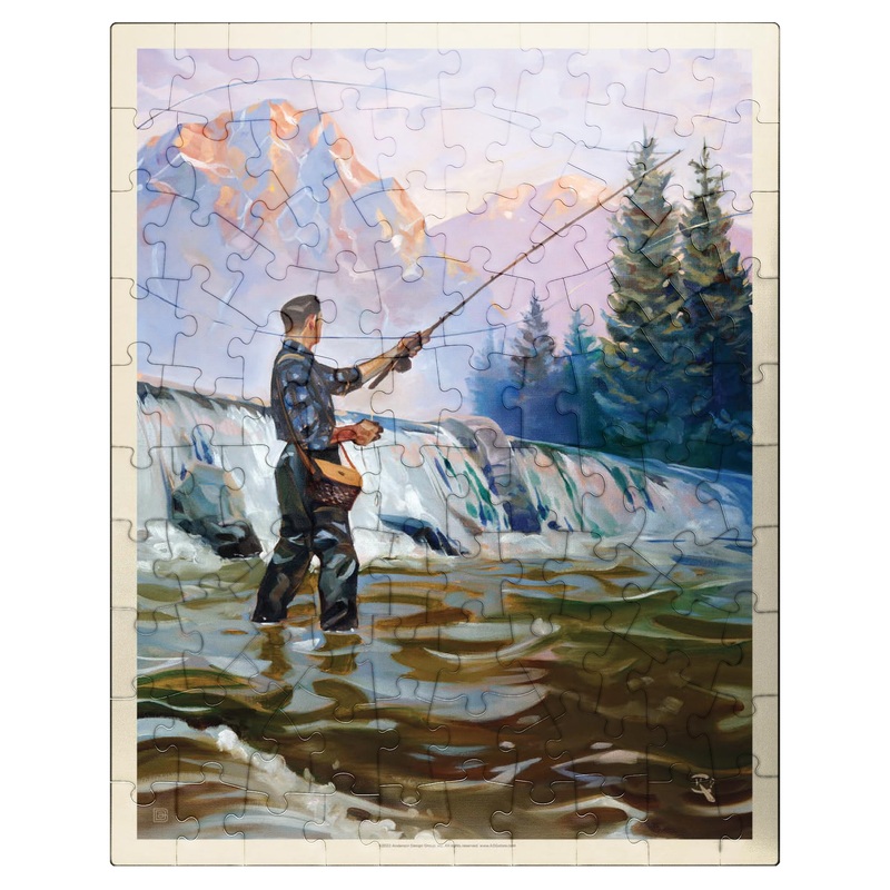 MyPuzzle Classic Sportsman: Fly Fishing, Vintage Poster – Premium 100 Piece Jigsaw Puzzle for Adults