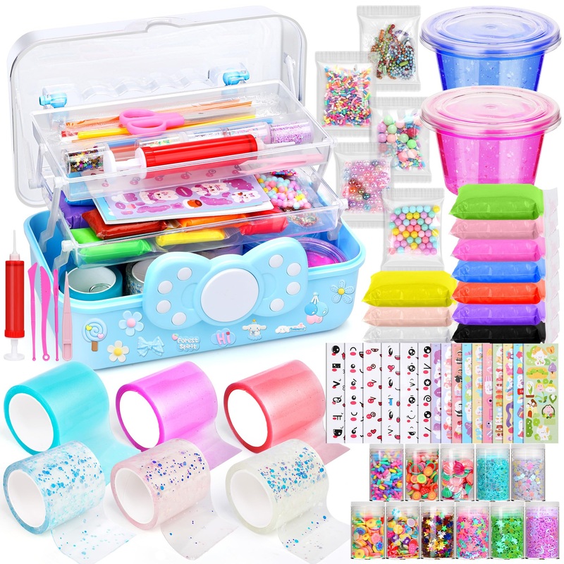 Nano Tape Bubble Kit for Kids, Double Sided Elastic Bubbles Tape Squishy Balloon with DIY Clay Sime Accessories, Crafts Kit Gift