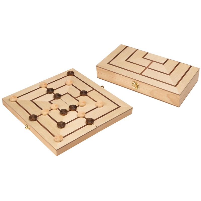 Philos Nine Mens Morris Game with Folding Wooden Board – Storage Space for The Playing Pieces – Strategy Board Game for 2 Player