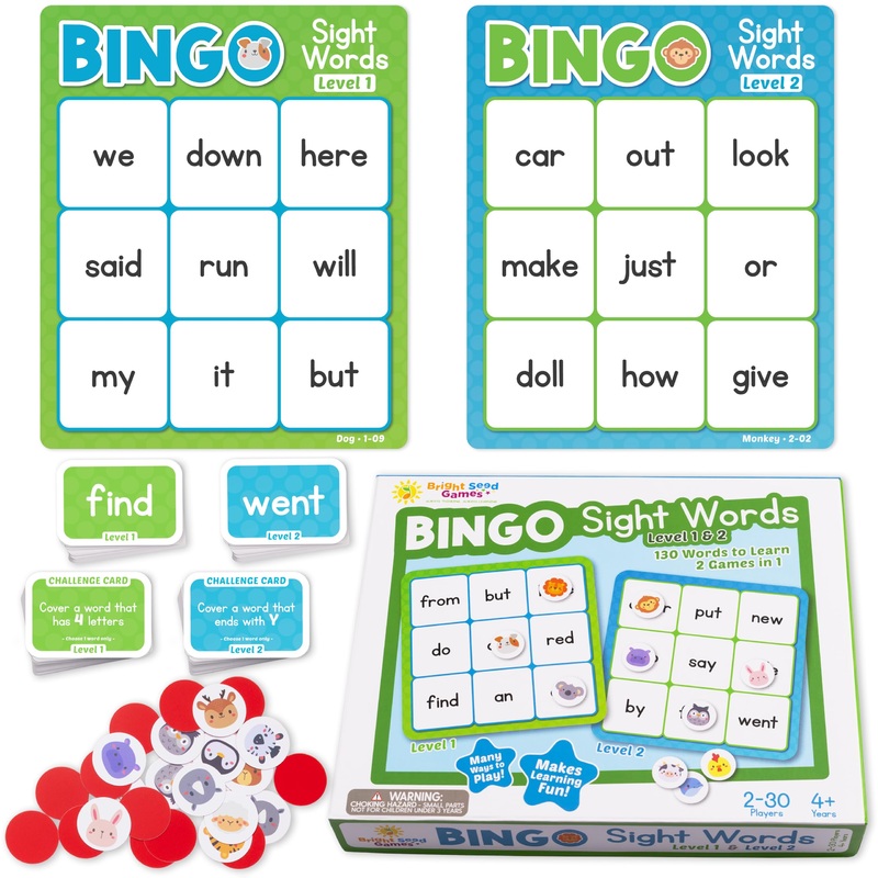 Sight Words Bingo Game for Kindergarten, Learn to Read Sight Word Cards, Word Games for Kids Ages 4-8, Bingo Sight Words Level 1