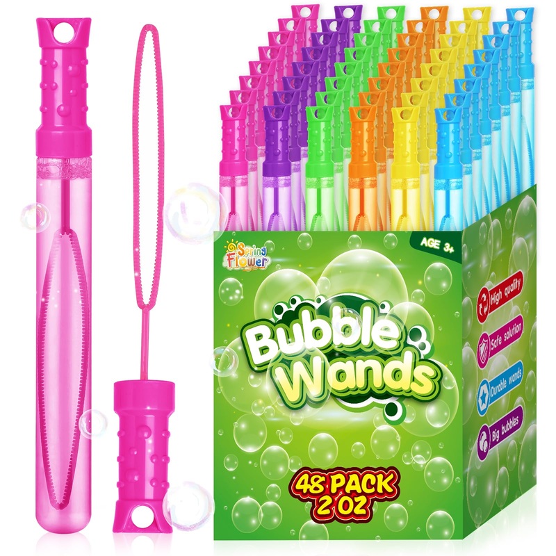 SpringFlower 48 Pcs Bubble Wand, Bubble Wands Bulk, Bubble Party Favor Supply for Summer Indoor & Outdoor Activities, Bubble Sol