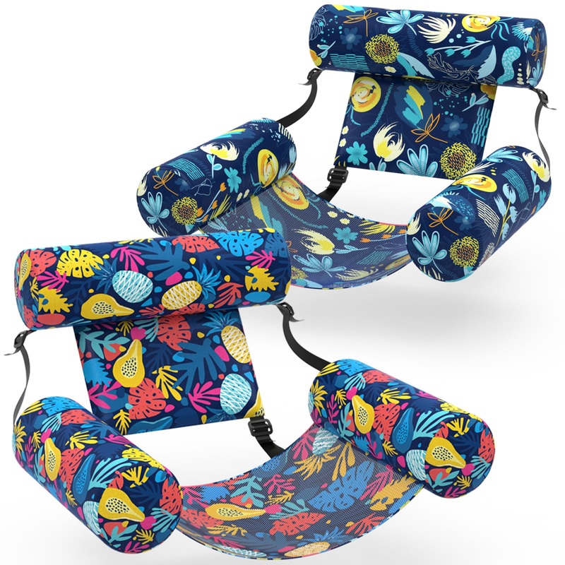 Sunikko X Pool Floats Adult, 2 Packs Fabric Inflatable Hammock Pool Lounge Chairs, Blow up Pool Floats for Adults, Hawaii Flower