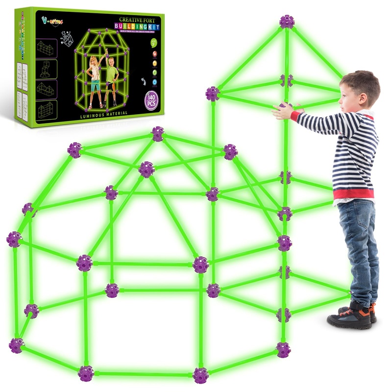 V-Opitos 140 Pack Glow in The Dart Fort Building Kits for Kids Age 4, 5, 6, 7, 8+ Years Old, STEM Building Toys for DIY Castles,