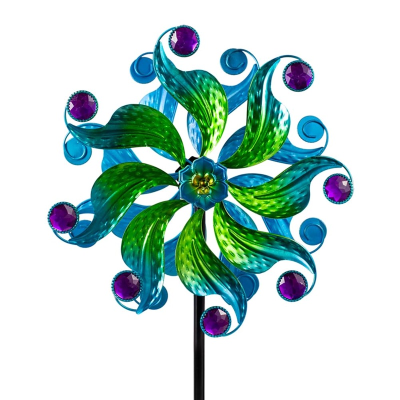 Viveta Peacock Wind Spinners, Metal Wind Spinner with Stable Stake, 13” Dia Wind Spinners for Yard and Garden Lawn Patio Decor