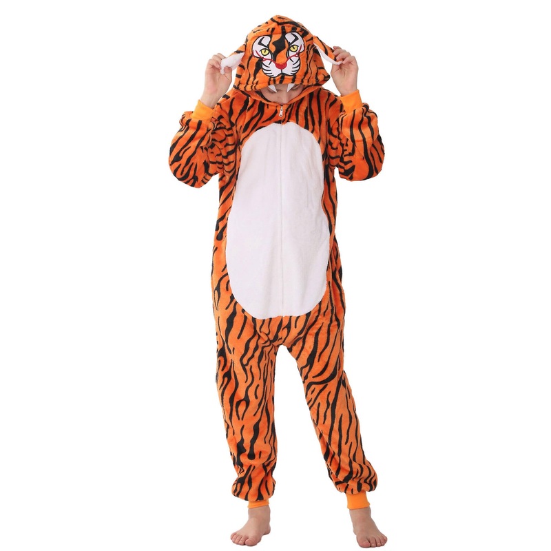 WAFUNNE Animal Onesie Costume for Kids Child Boys Girls Womens Mens Cosplay Halloween Costumes Easter Onesies Orange Tiger S