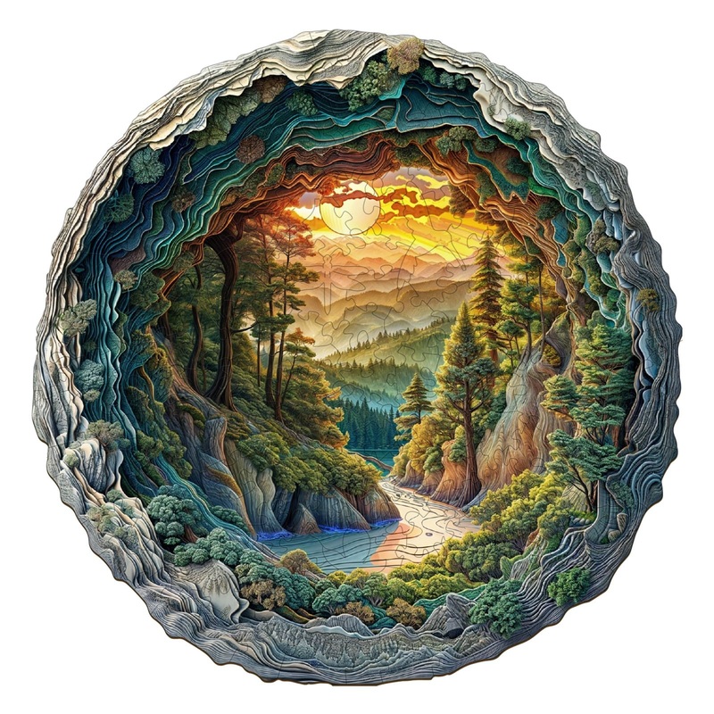 Wooden Puzzle for Adults-3D Vision Effect Cave Forest Wooden Puzzle Unique Shape Advanced Wooden Jigsaw Puzzle for Adult, Wood P