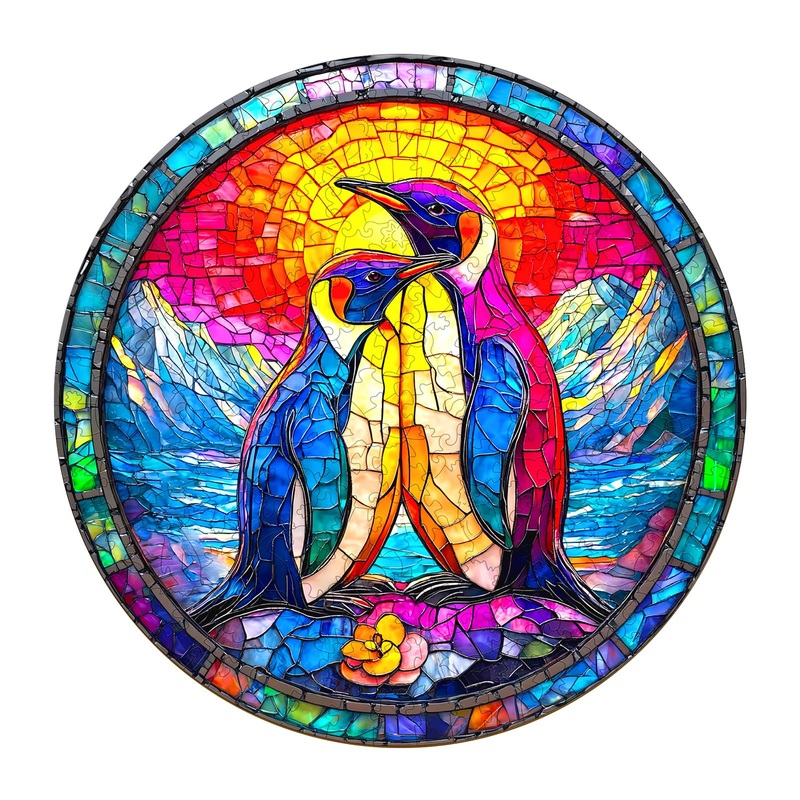 Wooden Puzzles for Adults – Couple Penguins Wooden Jigsaw Puzzle – Unique Animal Shaped Wood Puzzles Adult – Creative Birthday G