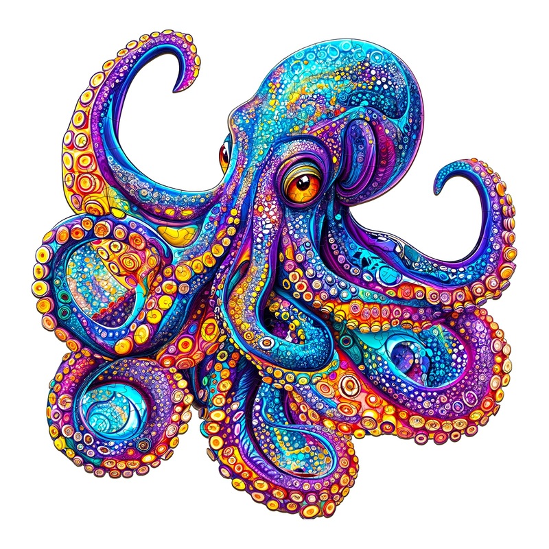 Wooden Puzzles for Adults, Wooden Jigsaw Puzzles for Adults, Wood Puzzles Adult-Colorful Octopus Unique Shaped Octopus Puzzle, C