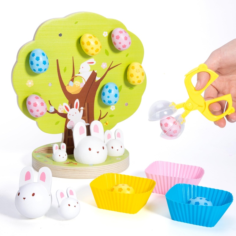 Woodtoe Easter Toys for Toddlers, Magnetic Easter Eggs, Picking Easter Bunny Toy, Montessori Toys for 3 4 5 6 Year Old, Wooden S