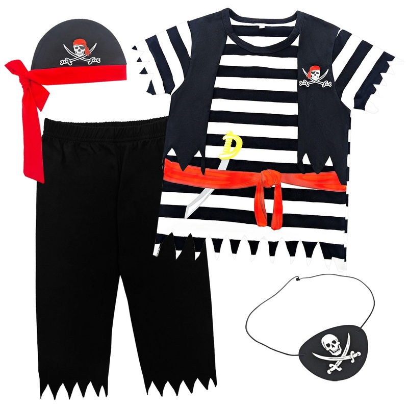 Wosixima Toddler Boys Girls Pirate Costume Outfit, Role Play Dress Up Clothes Set for Baby, Child Role Play Short Sleeve Tops an
