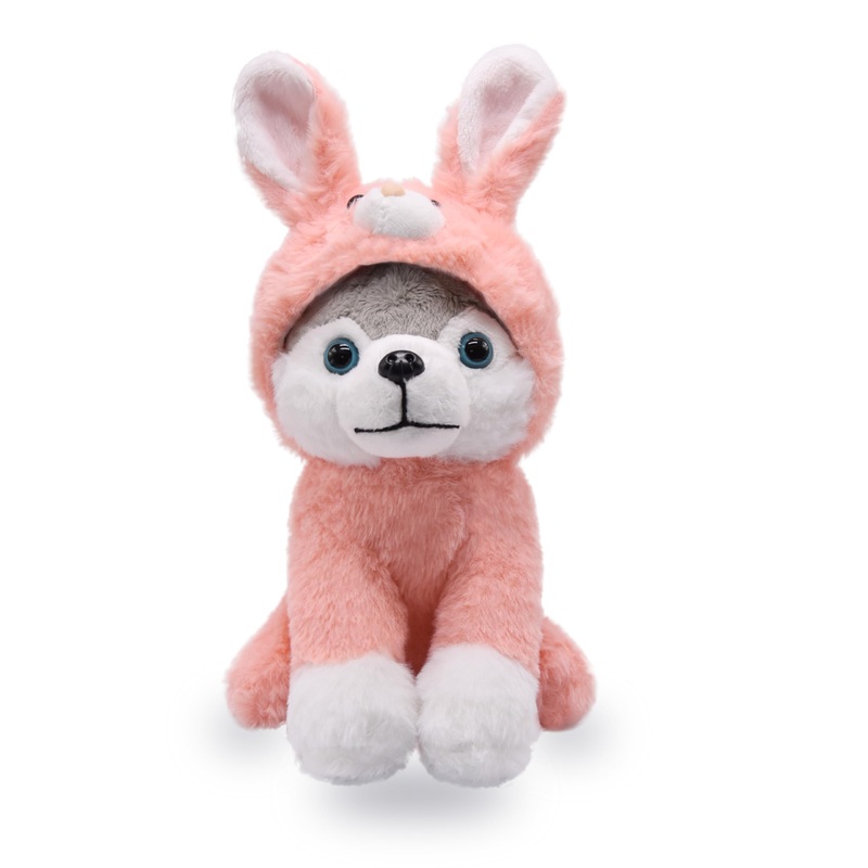 YONLIT Adorable Husky Stuffed Animal Dressed in a Pink Bunny Outfit, Super Cute and Soft Plush Puppy Bunny for Easter Basket Gif