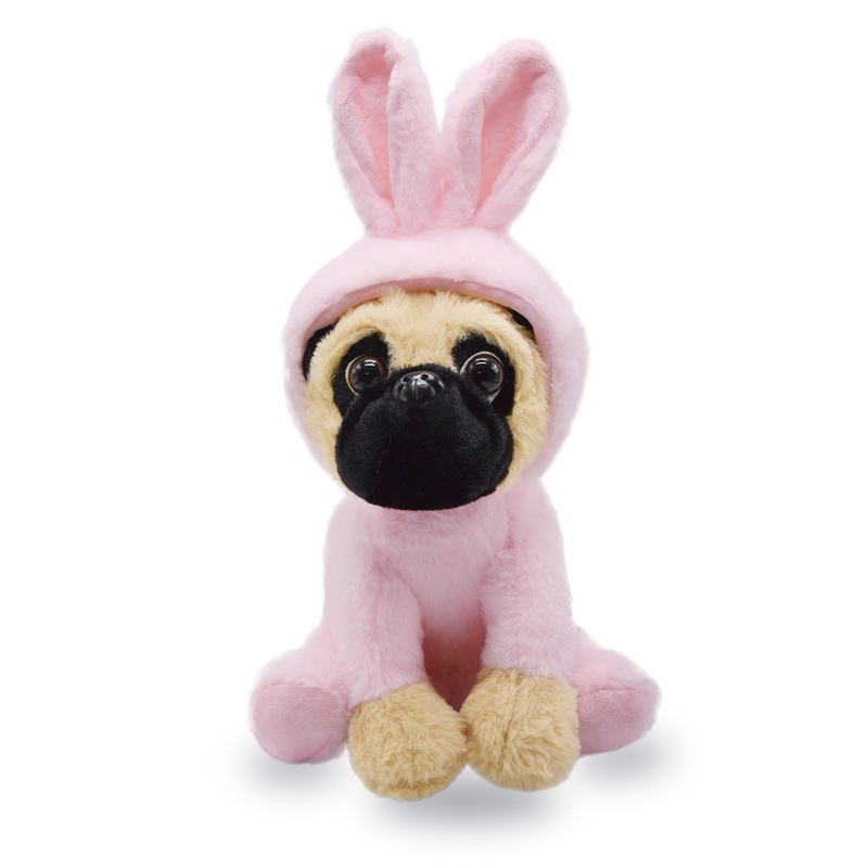 YONLIT Adorable Pug Stuffed Animal Dressed in a Pink Bunny Outfit, Super Cute and Soft Plush Puppy for Easter Gifts or Dog Lover