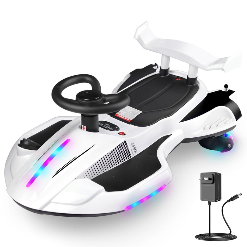 12V Electric Wiggle Car Ride On Toy, Swing Car With Pedal, For Kids From Ages 3 And Up, Anti-Rollover, Flashing Wheels, Bluetoot