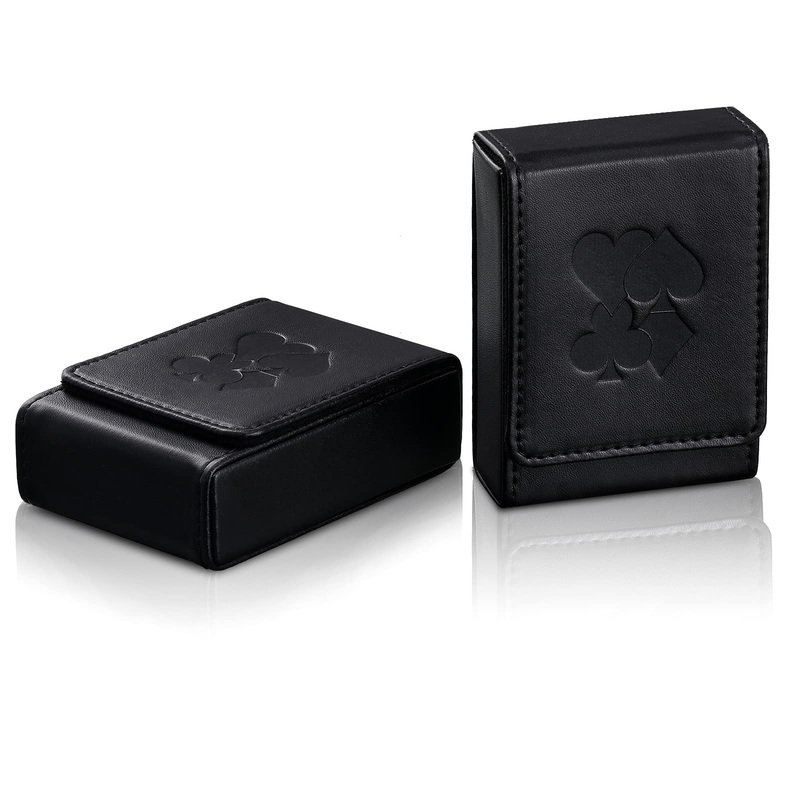 2 Pcs Single Deck Leather Playing Card Case Holder Black Playing Card Box Protector Poker Case Fits Bridge and Poker Size