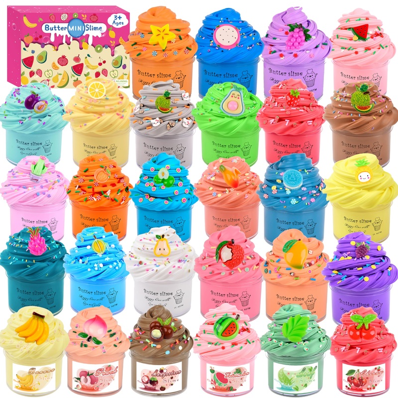 28 Pack Mini Butter Slime Kit,Peach Slime Watermelon Party Favor Supplies,Party Favor Supplies, Super Soft, Non-Sticky, Goody Ba