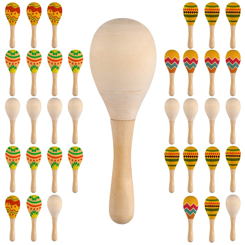 36 Pack Diy Wood Maracas Mini Wooden Party Favors Unfinished Hand Painted Craft Toys Shakers For Kids Painting Birthday Baby Sho