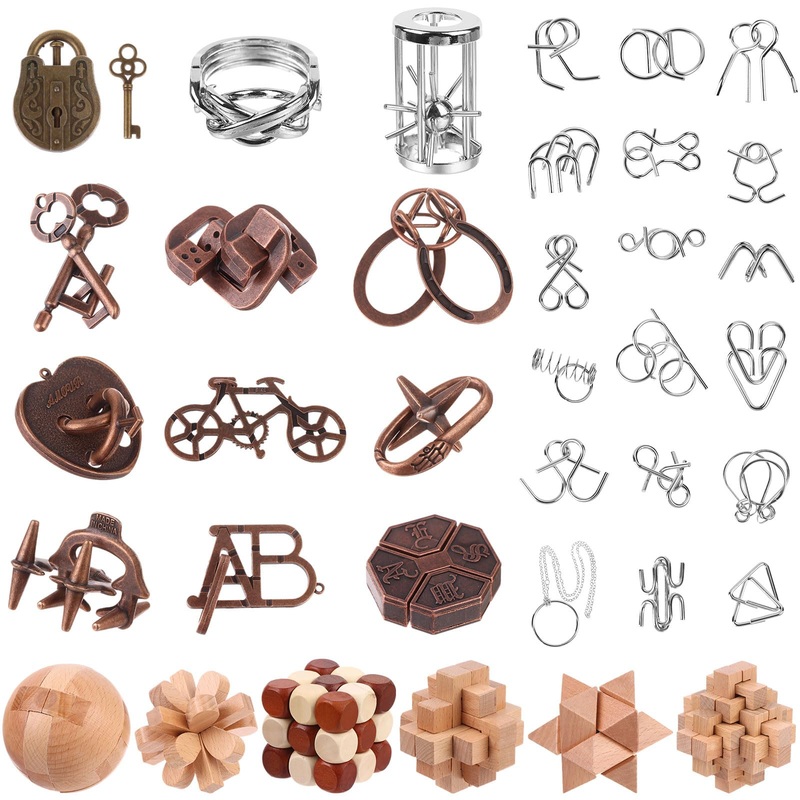 36 Pcs 3D Metal Brain Teasers Puzzle Game Toys For Adults Teens – Educational Iq Toys, Mind Games, Wooden And Metal Unlock Inter