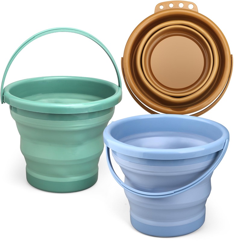 3Pcs Foldable Beach Bucket Sandbox Kit Toys For Kid Adult, Collapsible Small Bucket For Washing Camping Fishing, Silicone Sand P