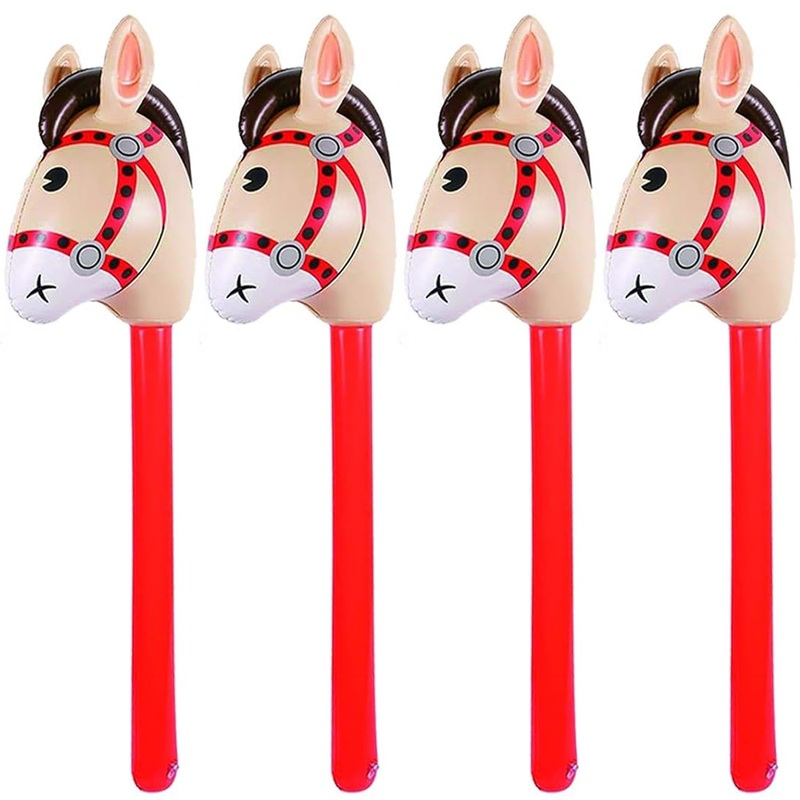4Pcs Inflatable Stick Horse – Pony/Western Cowboy/Horse Baby Shower Birthday Party Decorations Inflatable Horse Head (Red)