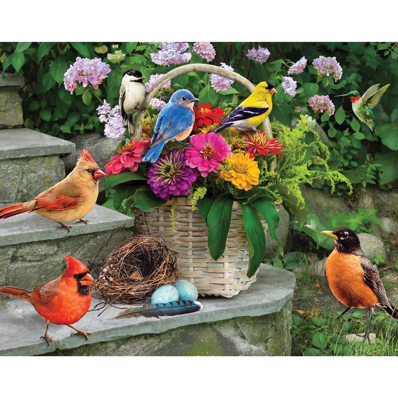 Bits And Pieces – 200 Piece Jigsaw Puzzle For Adults – Birds On The Porch Steps – Large Lettered Pieces Colorful Scenic Jigsaw P