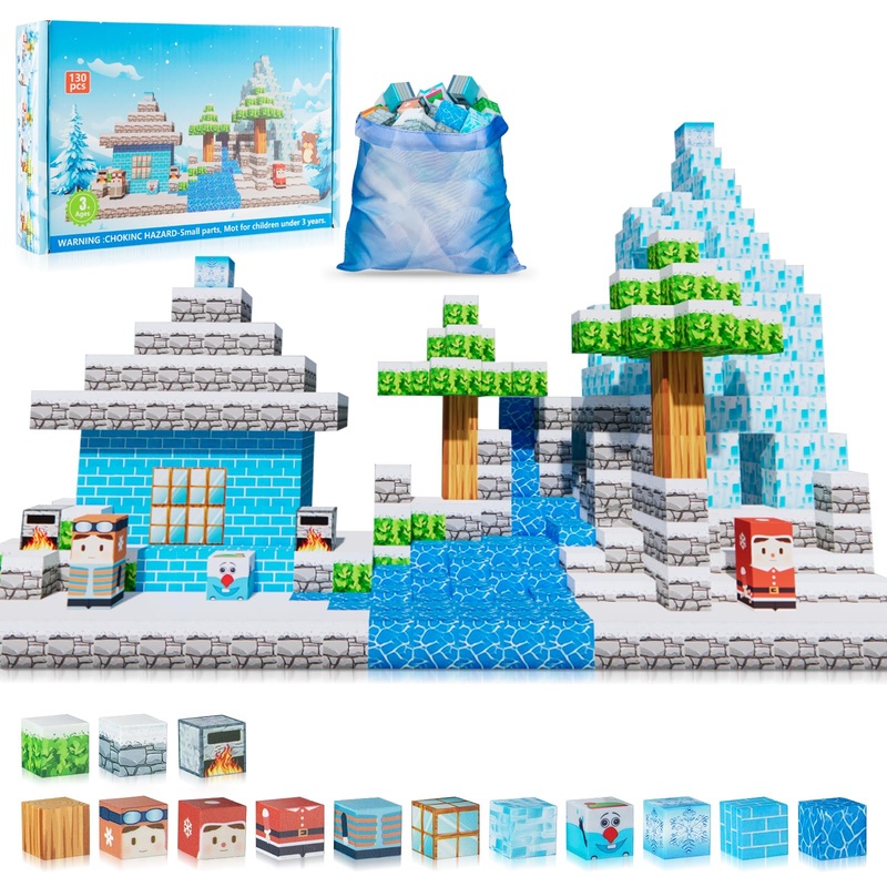 Cagwulle Magnetic Blocks-130Pcs Mine Magnet 3D Craft World Set,Magnetic Blocks Le Building Go Toys For Kids,Stem Sensory Toys Fo