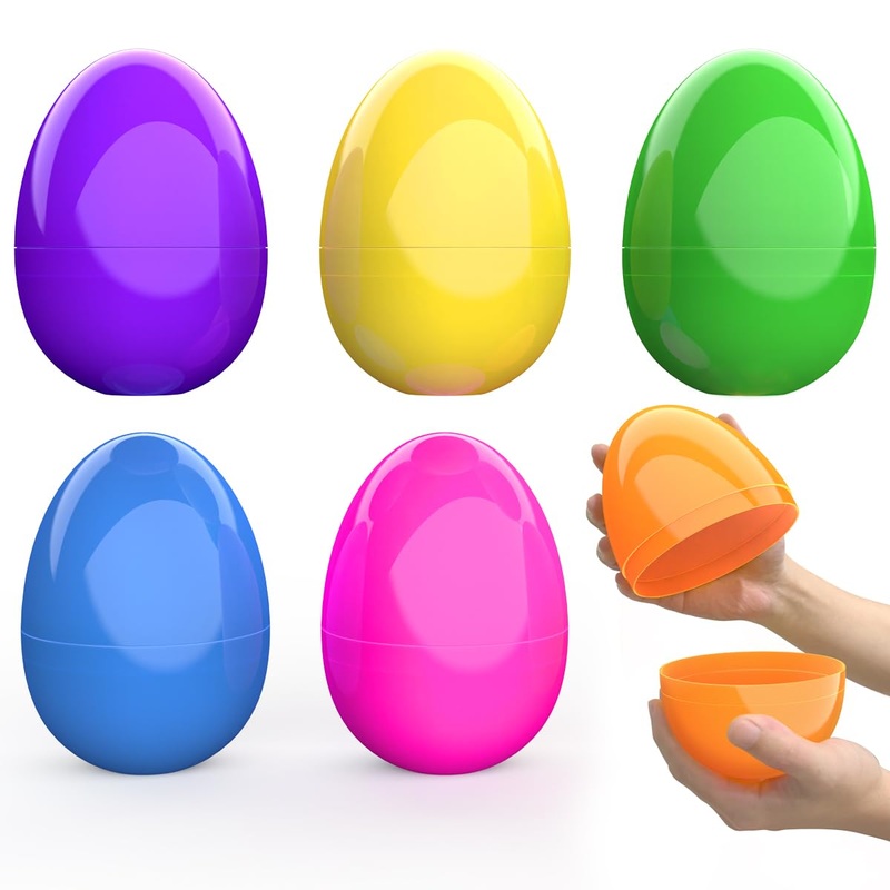 Calest 6 Pcs Jumbo Easter Eggs, 6 Inch Fillable Plastic Easter Eggs Bright Color For Easter Hunt Party Supplies, Large Colorful
