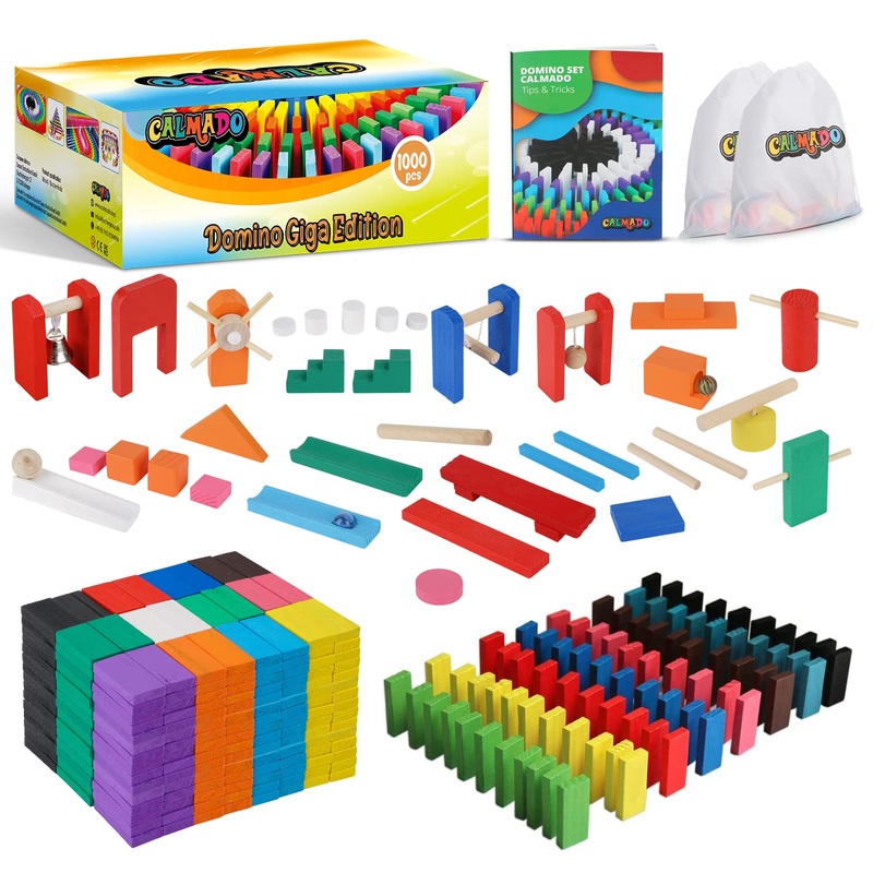 Calmado – 1000 Pcs Wooden Dominos For Kids – Domino Toys For Outdoor Or Indoor Game, Dominos For Kids Ages 4-12 Including Bag, I