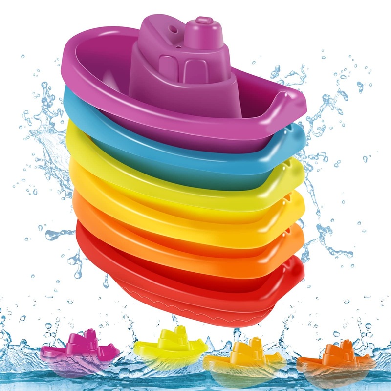 Cosaway Bath Toys For Kids Ages 1-3, Bathtub Floating Boats Toys For Toddlers Gifts 1 2 3 Years Old, 6Packs