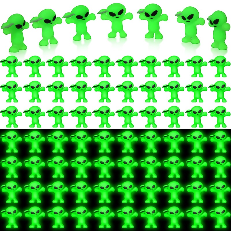 Croblissful 50 Pcs Mini Alien Figures Glow In The Dark Space Ship Tiny Small Alien Figurine For Easter Toys Bulk Gift Space Part