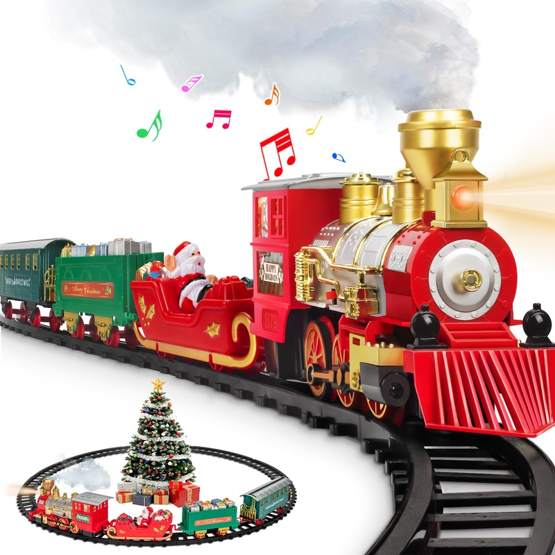 Gloween Train Set For Under The Tree, Electric Train Toy With Steam, Light And Sounds, Great For 3 4 5 6 7 8 Year Old Kids Toddl