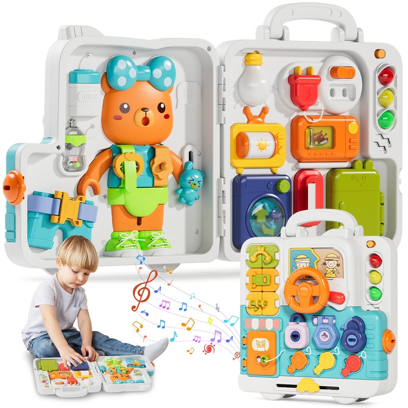 Hangrui Montessori Toys for 1 Year Old, Musical Busy Board, Learning Sensory Toddler Toys for 1-3, Motor Skills Developmental To