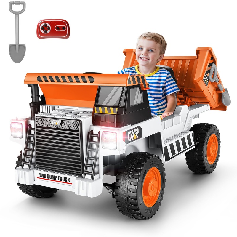 Hikole Electric Dump Truck Ride On With Dump Bed, 12 Volt 4Wd Electric Cars For Kids, Shovel, Ride On Car With Remote Control, B