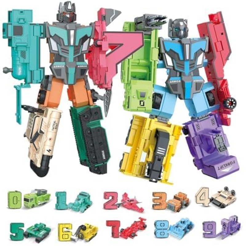 HOPANDOS Number Robots Transformers Toys for Kids Ages 3-8, 12.3” Giant Buildable Robot Set, Number Blocks for Learning & Play,