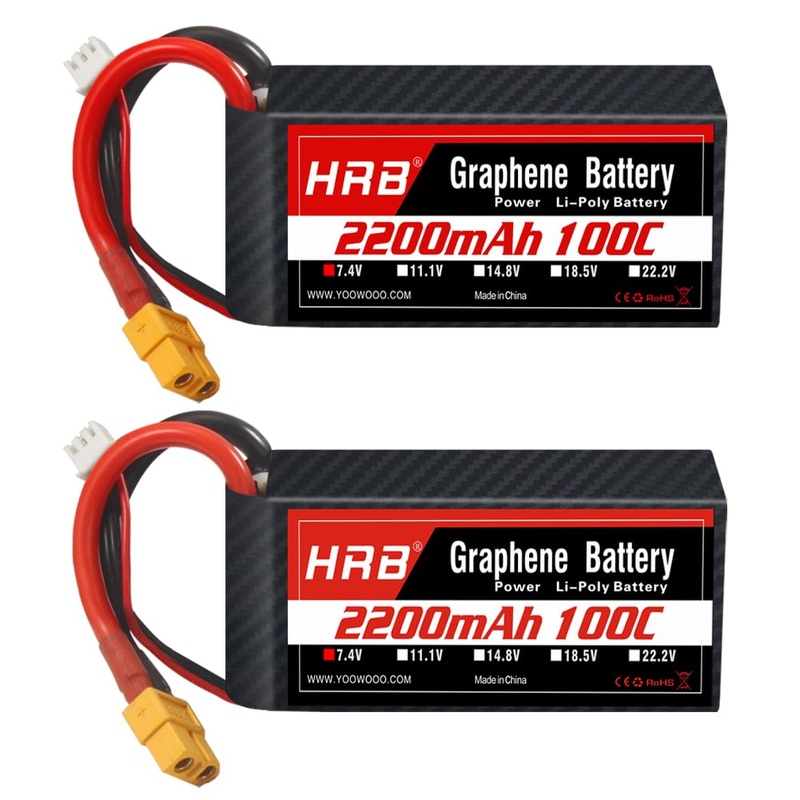 HRB Graphene 2S 2200mAh Lipo Battery 100C 7.4V XT60 RC Lipo Battery Compatible with RC Car RC Truck RC Boat RC Airplane RC Helic