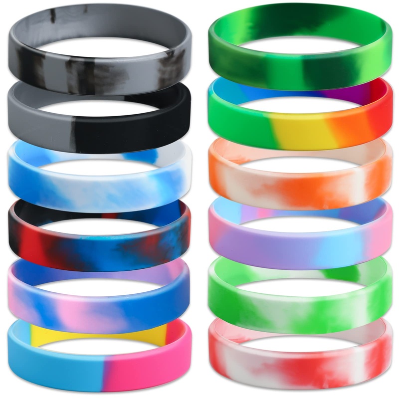 IDREAMBAND 12 pcs Color Pattern Rubber Bracelets Wristbands Blank Bracelets Silicone Wristbands for Men Women Teen, Suitable for