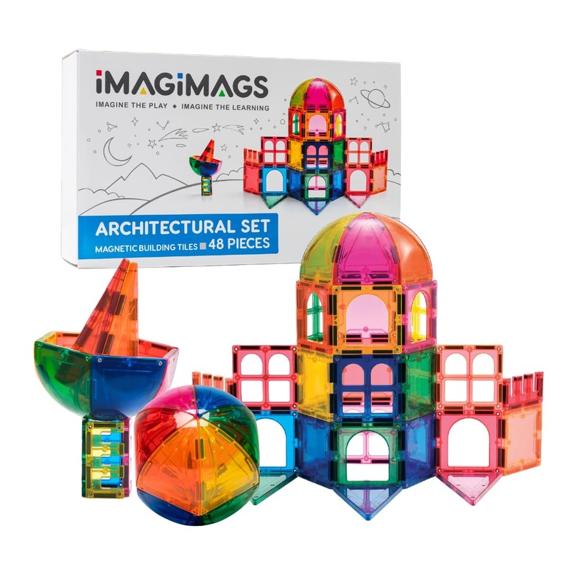 Imagimags Magnetic Building Tiles, 48 Piece Architectural Dome Set For Boys Girls Kids, Educational Creative Learning Activity B