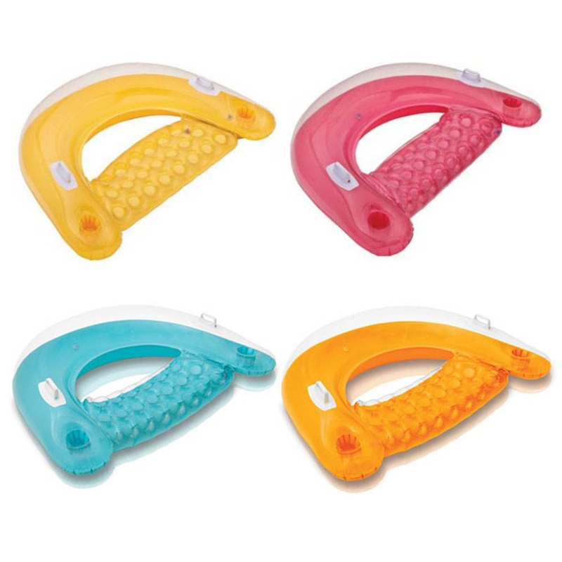 Intex 58859EP Sit ‘N Float Inflatable Colorful Floating Tube Loungers with Backrest and Cup Holders for Pool, Lake, and Rivers,