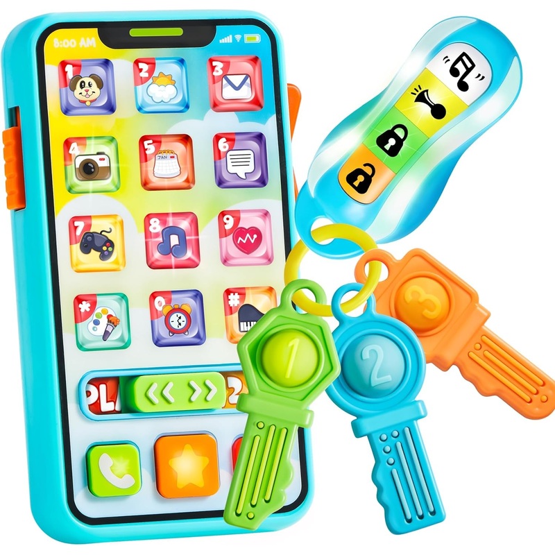 Joyin Baby Musical Toy Phone And Car Keys Teether Set, 60+ Music And Learning Phrases, Baby Learning Toys 10 Months, Toddler Bir