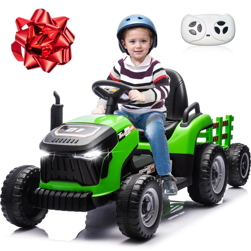 Joyracer 24V Ride On Toys For Kids, Electric Ride On Tractor W/400W Motors, Tiltable & Detachable Trailer, Adjustable Seat, Blue