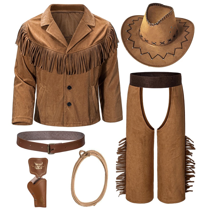 Kaipute Cowboy Costume Kids Jacket Pants For Boys Girls Western Role Play Halloween Party Cosplay 9-10 Years