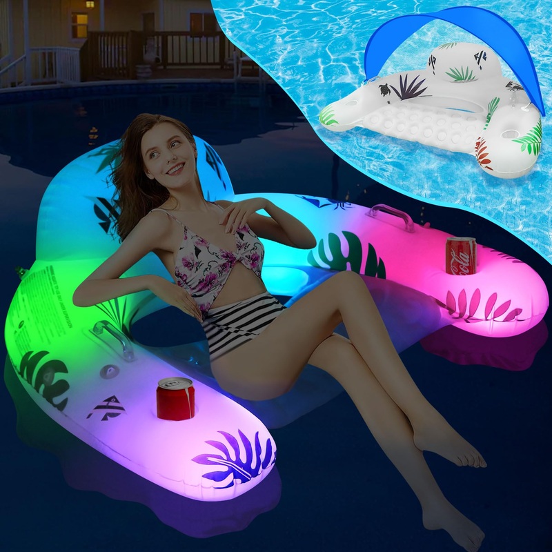 Lanaqua Pool Float With Canopy,Solar Inflatable Pool Floats Chair Pool Chair Lounge Float With Lights, Floating Pool Chair With