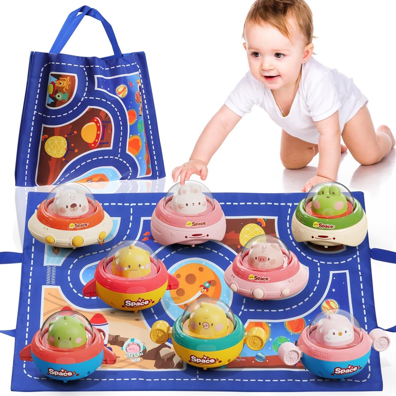 Numberfun Easter Basket Stuffers 8Pcs Infant Car Toys With Playmat & Storage Bag,Animals Car Toys For Ages 0-2,1 Year Old Birthd