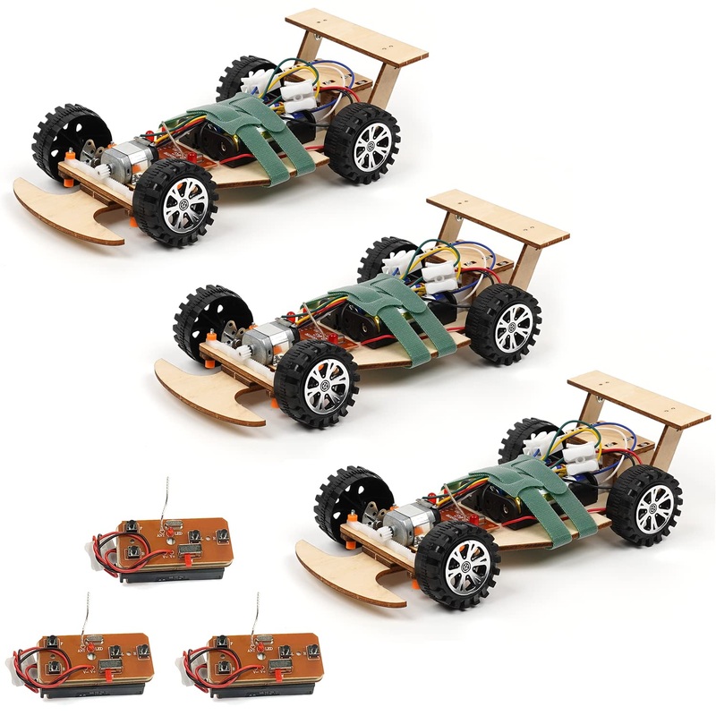 Pica Toys Wooden Wireless Remote Control F1 Racing Car Science Kit To Build (3 Pack Of Green)