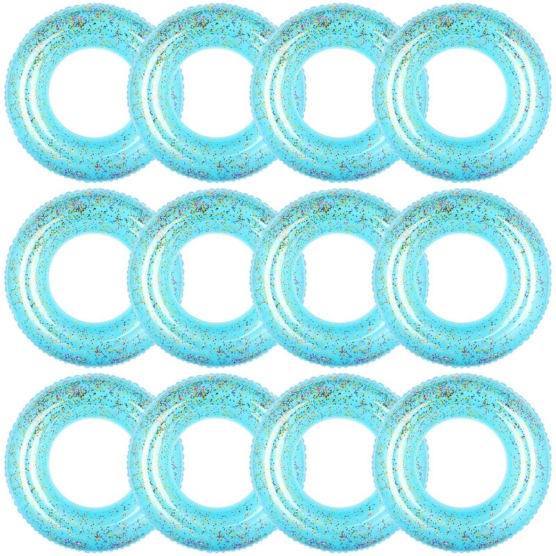 Relaxgiant 12 Pcs Summer Swim Rings with Glitter Fun Inflatable Pool Float Round Shaped Swimming Pool Tubes for Beach Party Supp
