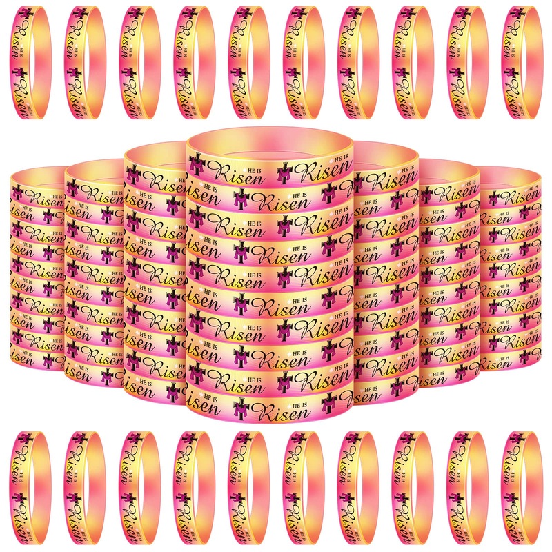 Sosation 60 Pcs Easter Jesus Bracelets Christian Cross Bracelets Religious Silicone Wristband He Is Risen For Easter Party Favor