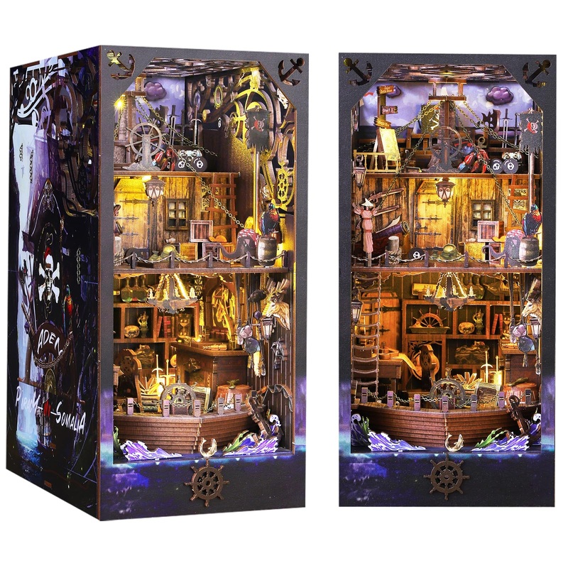 Spobot DIY Book Nook Kit Booknooks Bookshelf Insert Decor Miniature House Kits with Sensor Light 3D Puzzles Wooden Dollhouse Art