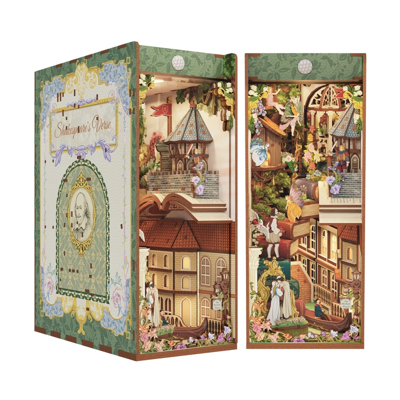 Tonecheer x British Library DIY Book Nook Kit, Shakespeare 3D Wooden Puzzle for Adults, Miniature House Kit Booknook Bookshelf I