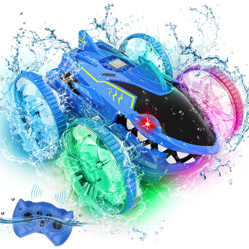 Toys For Ages 5-7 Boys, Amphibious Remote Control Car 4Wd Waterproof 2.4Ghz Fast Stunt Rc Car 360 Rotating With Lights Xmas Gift