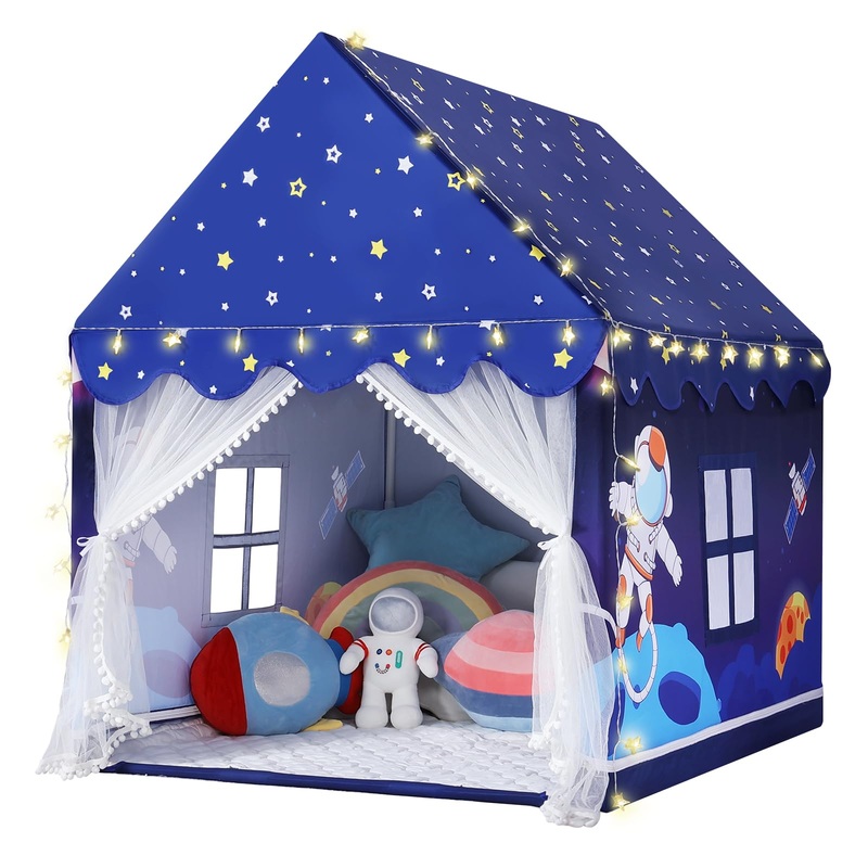 Wilwolfer Space Kids Tent Indoor: With Mat, Star Lights – Kids Play Tent Space Themed Bedroom Decorations Astronaut Toys Rocket